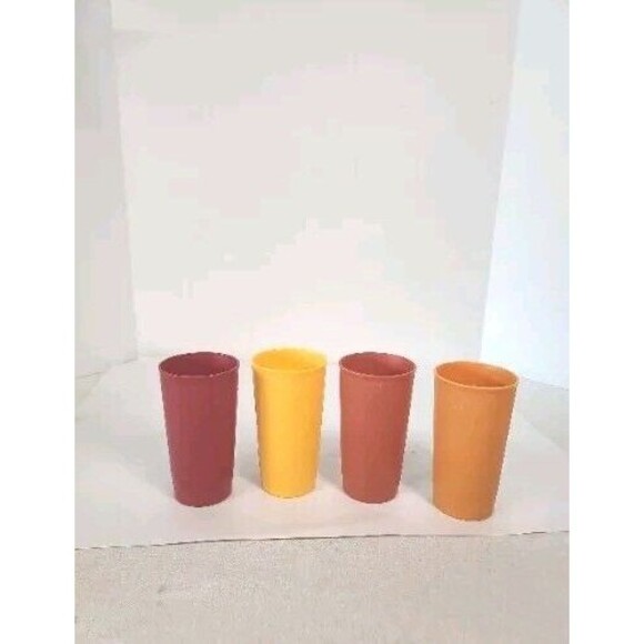 Vintage Tupperware 12 oz Tumbler Cups Autumn Harvest 873 Set of 4 - Picture 1 of 4